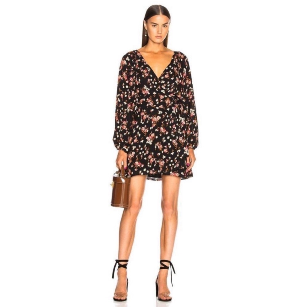 A.L.C. Black Mini Dress With Pink Floral Print
